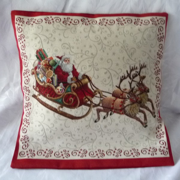 Housse de coussin tapisserie jacquard, toile  coton, motif Père Noël, édition limitée