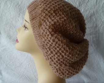 bonnet slouchy femme , bonnet tricot fait main, bonnet chaud,