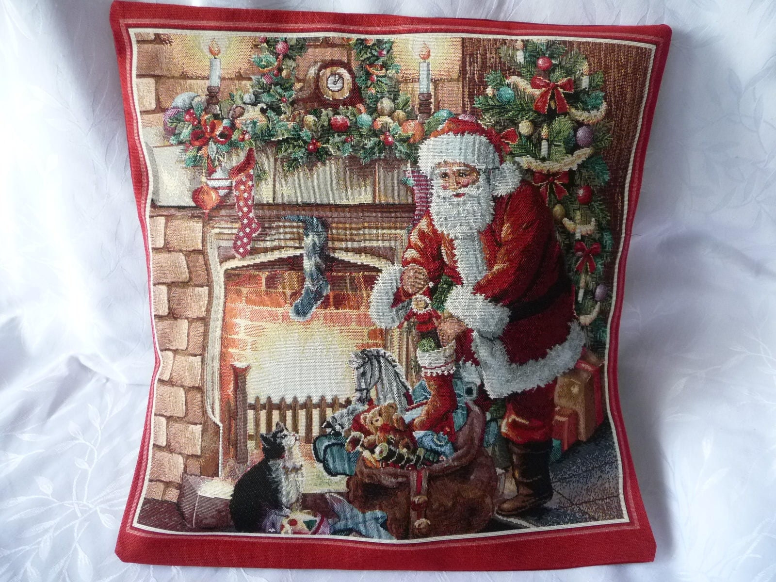 Housse de Coussin Tapisserie Jacquard, Toile Coton, Motif Père Noël, Édition Limitée