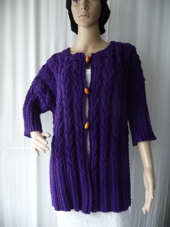 veste Taille Unique, Pièce UNIQUE ,gilet femme,Veste 3 boutons  fait main , laine mérinos, violet