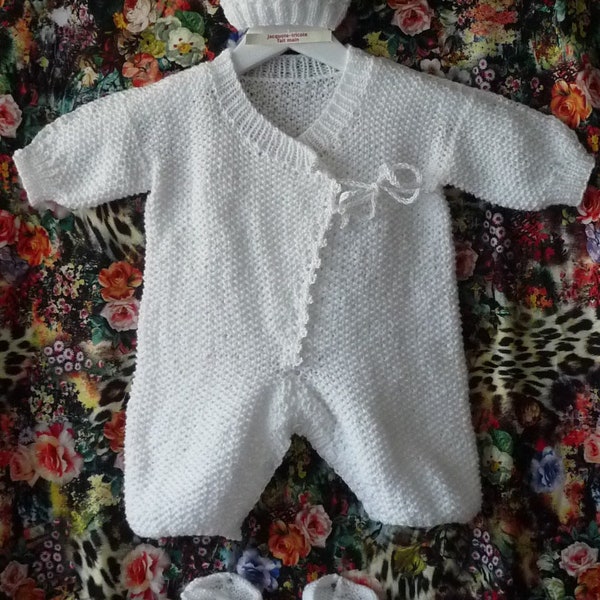 kit naissance, gigoteuse bébé 0/3 mois  -tricot Fait main - ensemble bébé avec bonnet et chaussons