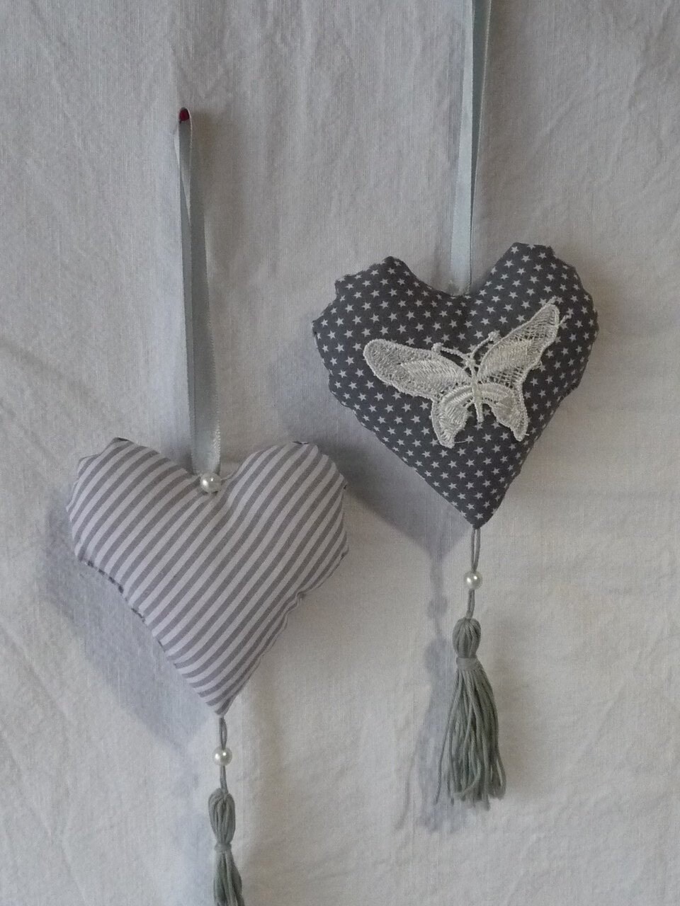 Lot de 2 Cœurs en Tissus, Cœur Papillon Dentelle, Édition Limitée