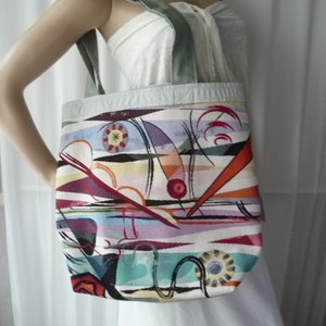 Large Lined Cabas with Inside Pockets, Large Jacquard Cabas, Tote Bag, Tote Bag, XXL Cabas