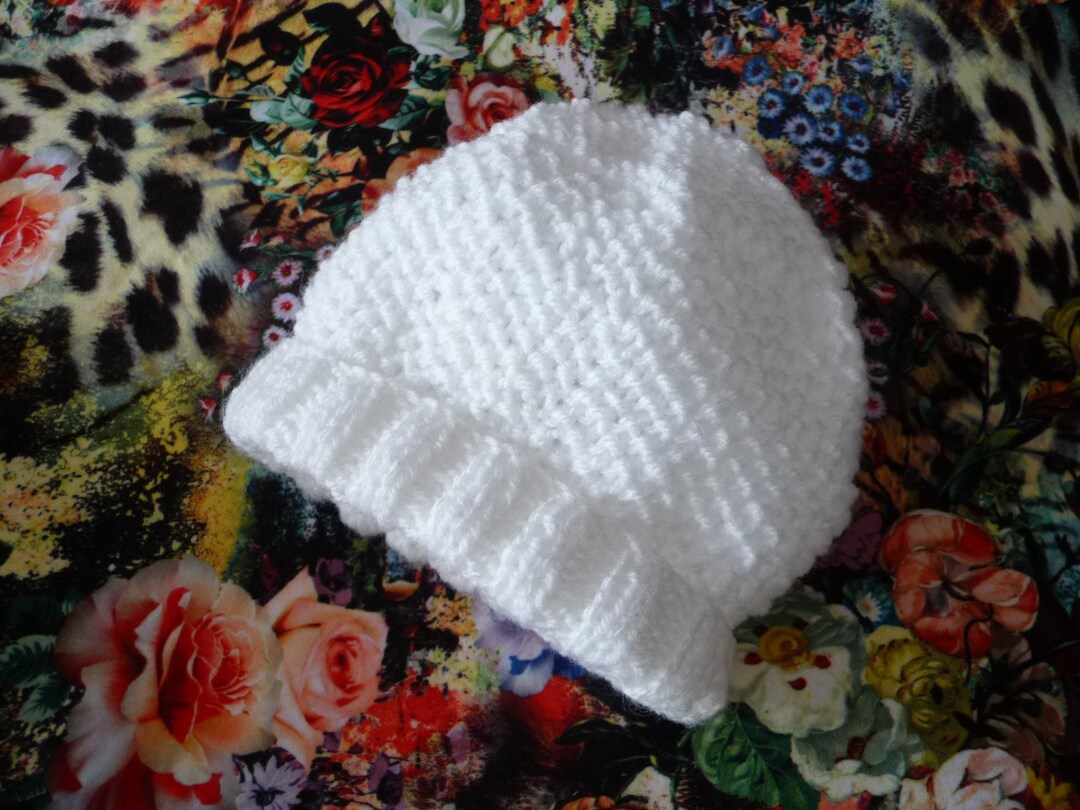 Newborn Baby Hat, White, Hand Knitted Etsy