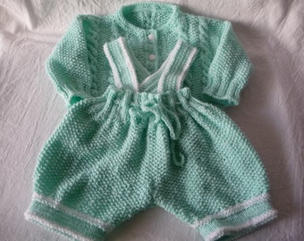 birth gift, Baby panoply, Vest with bloomer, T.3/6 months, handmade knit,