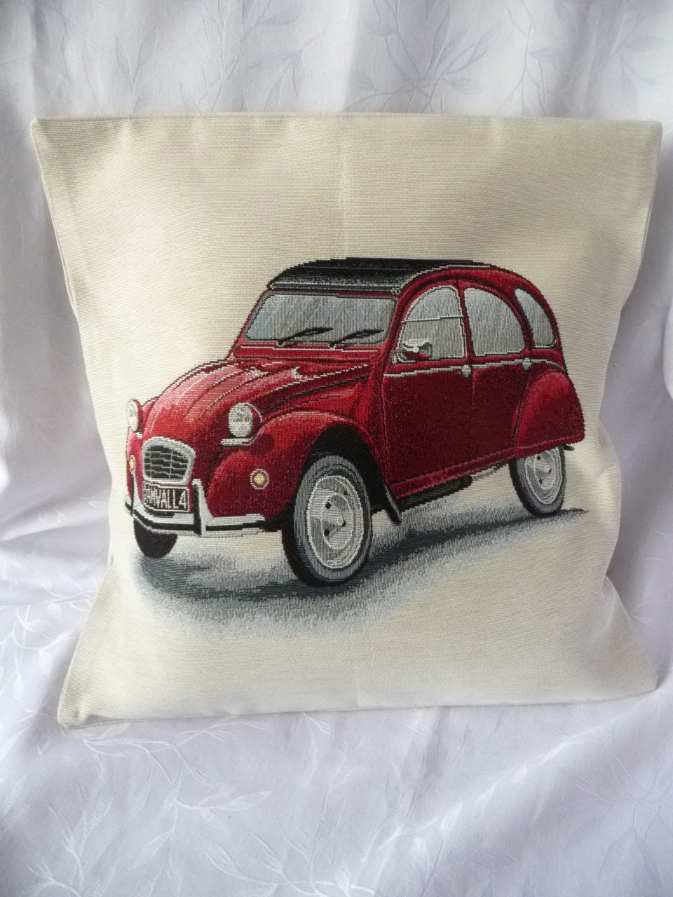 Housse de Coussin Tapisserie , Toile Coton, Motif 2 Cv Rouge, Édition Limitée
