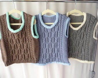 Children's sleeveless sweater, size 4/5 years, handmade knitting, fancy stitch, Irish style