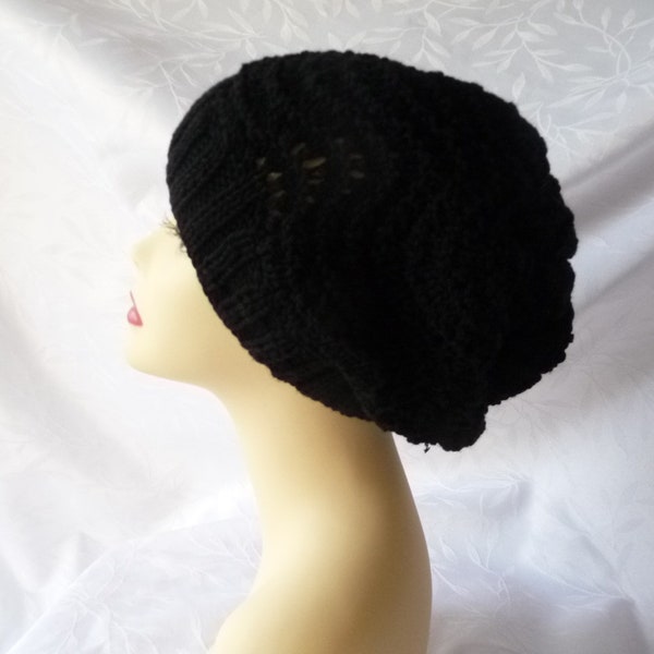 bonnet femme tricot,  tricot fait main, bonnet noir en laine