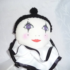 Art doll, UNIQUE fabric doll, Collectible doll, Smiling Pierrot rag doll. Unique piece