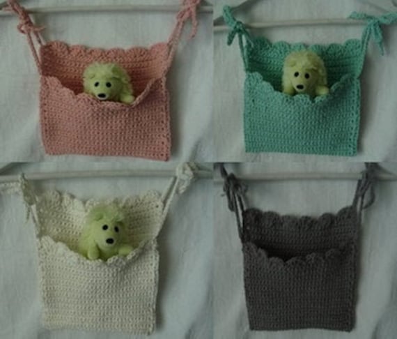 Sac de Rangement à Suspendre, Corbeille Doudou , Pochette Fait Main Au Crochet,
