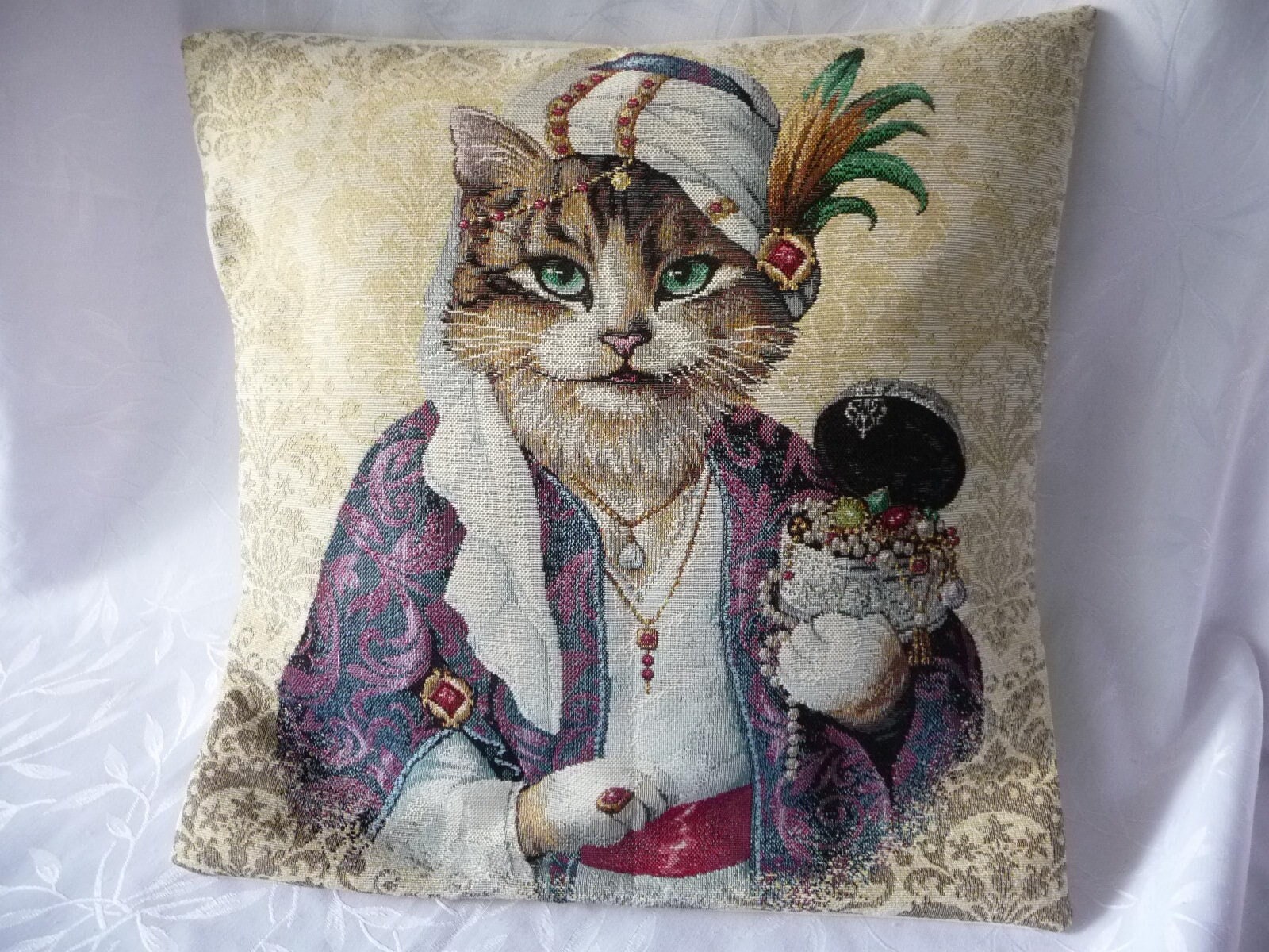 Housse de Coussin Tapisserie , Toile Coton, Motif Chat