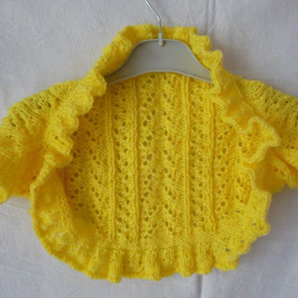 bolero fille,T.3 ans à 8 ans,Boléro fillette  tricoté main jaune