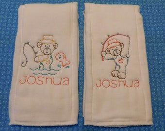 Burp Cloths for Boys Embroidered, Personalized burp cloths for baby boy Monogrammed, Fishing theme, Set of two burp cloths for baby boys