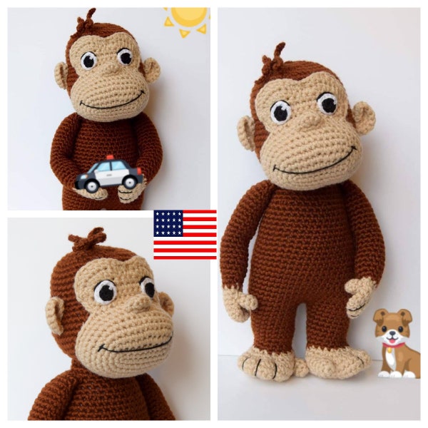 Crochet Doll Pattern Curious George in American English Crochet Terms- George Monkey Crochet Doll Pattern in English -PDF- Instant Download