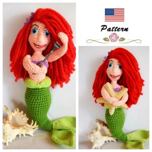 Crochet Doll Pattern The Little Mermaid- Ariel Crochet Doll Pattern in English in US Crochet Terms- PDF Instant Download- DIY Pattern