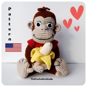 Curious George Crochet Doll Pattern in American English Crochet Terms- George Monkey Amigurumi  Pattern in English -DIY Crochet Pattern