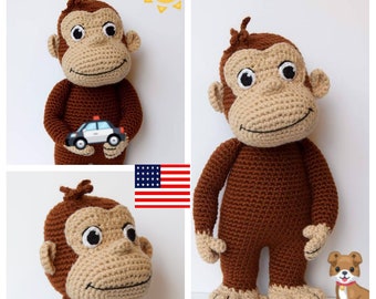 Crochet Doll Pattern Curious George in American English Crochet Terms- George Monkey Crochet Doll Pattern in English -PDF- Instant Download