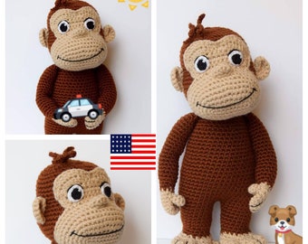 Crochet Doll Pattern Curious George in American English Crochet Terms- George Monkey Crochet Doll Pattern in English -PDF- Instant Download