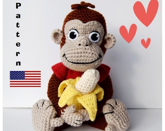 Curious George Crochet Doll Anleitung in amerikanischem Englisch Crochet Begriffe- George Monkey Amigurumi Anleitung in Englisch -DIY Häkelanleitung