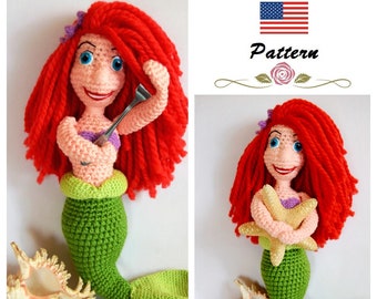 Crochet Doll Pattern The Little Mermaid- Ariel Crochet Doll Pattern in English in US Crochet Terms- PDF Instant Download- DIY Pattern