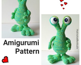 Friendly Alien Amigurumi Doll Pattern in American English Crochet Terms- Crochet Alien Doll Pattern in English -DIY Crochet Doll Pattern PDF