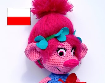 Lalka Poppy Troll is een populaire pop met een pols, Polski is amigurumi op de Poppy Troll, is een populaire pop met een pols