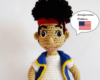 Gehaakt poppatroon Jake en de Neverland Pirates - Jake de piraat Gehaakt poppatroon - Een jongenspop haakpatroon in Amerikaanse termen