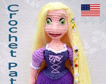 Crochet Doll Pattern Rapunzel- Tangled Rapunzel Amigurumi Pattern in English in US Crochet Terms- PDF Instant Download- DIY Crochet Pattern