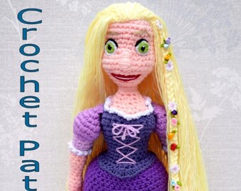 Raponsje pop haakpatroon. PDF direct downloaden. Rapunzel Amigurumi-patroon
