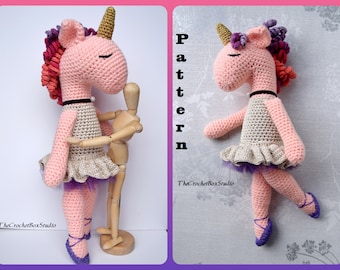 Unicorn Ballerina Crochet Doll Pattern in American English Crochet Terms- Unicorn Ballerina Amigurumi Pattern- Instant Download- PDF File