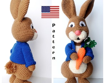 Crochet Doll Pattern Peter Rabbit in American English Crochet Terms- Peter Rabbit Amigurumi Pattern in English -DIY Easter Bunny Pattern