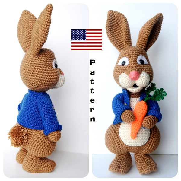 Crochet Doll Pattern Peter Rabbit in American English Crochet Terms- Peter Rabbit Amigurumi Pattern in English -DIY Easter Bunny Pattern