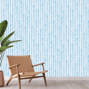 Peel and Stick Wallpaper - BLUE WATERCOLOR STRIPES - Carta da parati rimovibile Adesivo murale autoadesivo Facile da installare