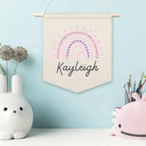 Custom Kids Name Rainbow Banner | Personalized Pennant Flag | Custom Name Wall Banner | Canvas Flag |  Girl Nursery Room Decor