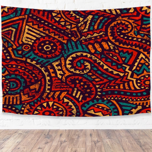 Pro-Graphx Tapestry Abstract Teal and Orange 53" x 70" - Boho Wall Hanging Design Large Landscape for Living Room, Bedroom, Dorm