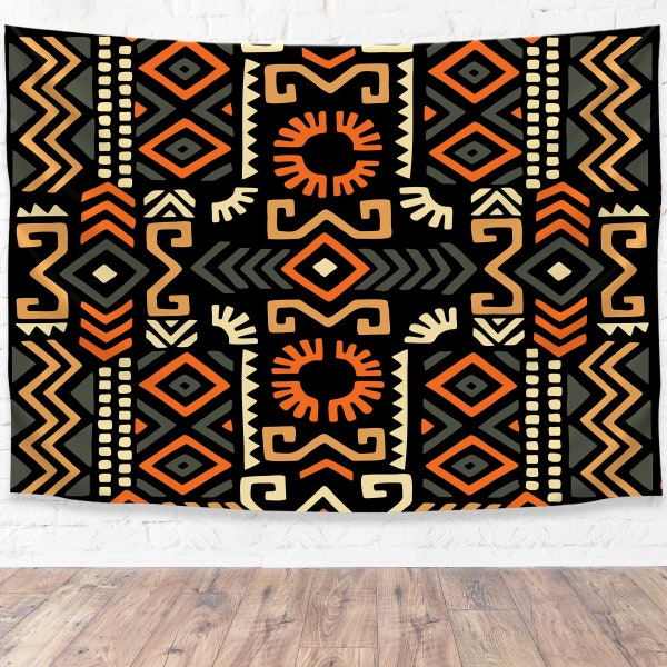 Pro-Graphx Tapestry Tribal Orange and Gray 53" x 70" - Boho Wall Hanging Design Large Landscape for Living Room, Bedroom, Dorm