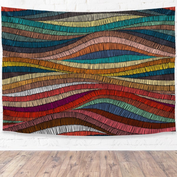 Pro-Graphx Tapestry Embroidery Pattern Waves 53" x 70" - Boho Wall Hanging Design Large Landscape for Living Room, Bedroom, Dorm