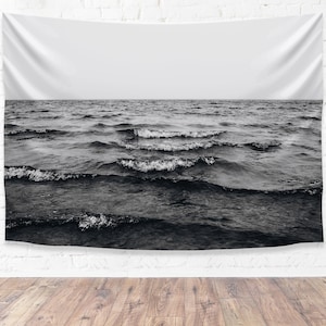 Pro-Graphx Tapestry Black and White Ocean - Boho Wall Hanging Design Large Landscape for Living Room, Bedroom, Dorm