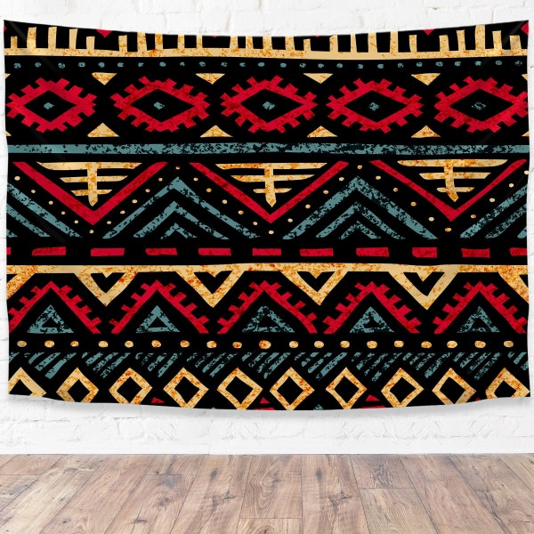 Pro-Graphx Tapestry Tribal Red and Blue 53" x 70" - Boho Wall Hanging Design Large Landscape for Living Room, Bedroom, Dorm