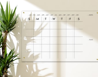 Calendario acrílico personalizado de borrado en seco mensual con notas y lista de tareas. Ideal para familias, dormitorios, universidades u oficinas.
