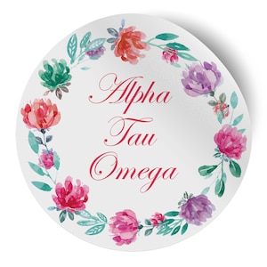 Alpha Tau Omega Watercolor Floral 5&quot; x 5&quot; Sticker