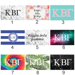 May include: Nine different designs featuring the letters "KBG" on a variety of backgrounds, including marble, floral, tie-dye, and galaxy patterns.