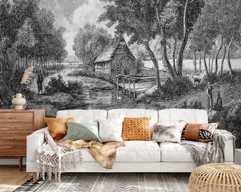 Mural de papel pintado Pro-Graphx - Paisaje poético - Peel & Stick, Pre-Pegado, Papel pintado de tela de hierba/ Arte reposicionable a gran escala extraíble