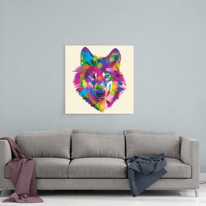 Colorful Wolf -24"x24"  Stretched Canvas