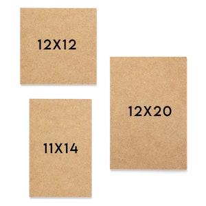 May include: Three rectangular wooden panels in varying sizes. The largest is labeled "12X20", the smallest is labeled "11X14", and the square panel is labeled "12X12". All panels are a light brown color.