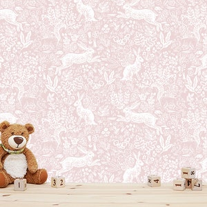 Peel and Stick Wallpaper - BABY BUNNY - Removable Wall Paper Mural Decal Self Adhesive Easy Install Repositionable Texture Eco Non-PVC