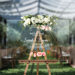 Acrylic Wedding Welcome Sign – Wedding, Baby Shower, Birthday Party, Special Events – Clear Wedding Sign, Modern Sign, Customizable - PG03