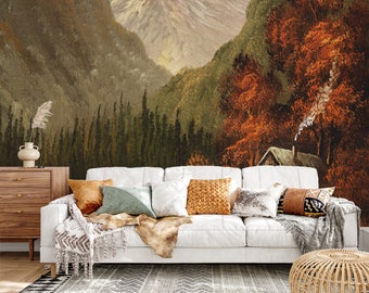 Mural de papel tapiz Pro-Graphx - Cabaña del lago - Peel & Stick, Pre-Pegado, Papel pintado de tela de pasto / Arte reposicionable a gran escala extraíble