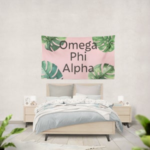 Omega Phi Alpha - 3&#39; x 5&#39; Pink Palm Tapestry