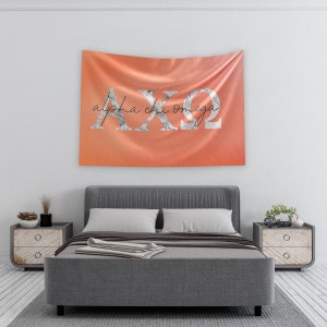 Pro-Graphx Alpha Chi Omega Bandera de la Hermandad Griega Tapiz Pantalla Banner Signo Letra Patrón Decoración grande - 3 pies x 5 pies Melocotón y mármol blanco